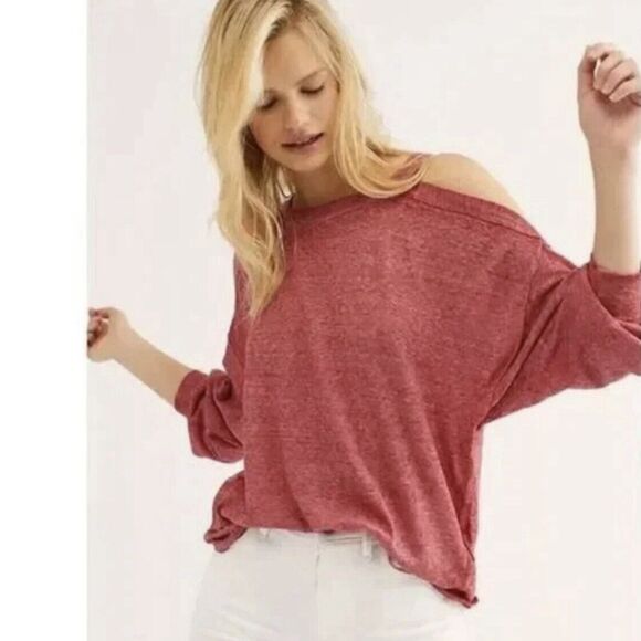 We The Free Chill Out Oversized Cold Shoulder Shirt Heathered Berry XS - Picture 1 of 8